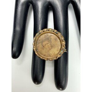 Antique Victorian Mourning Brooch Memorial Rope Frame Photo Pin C-Clasp